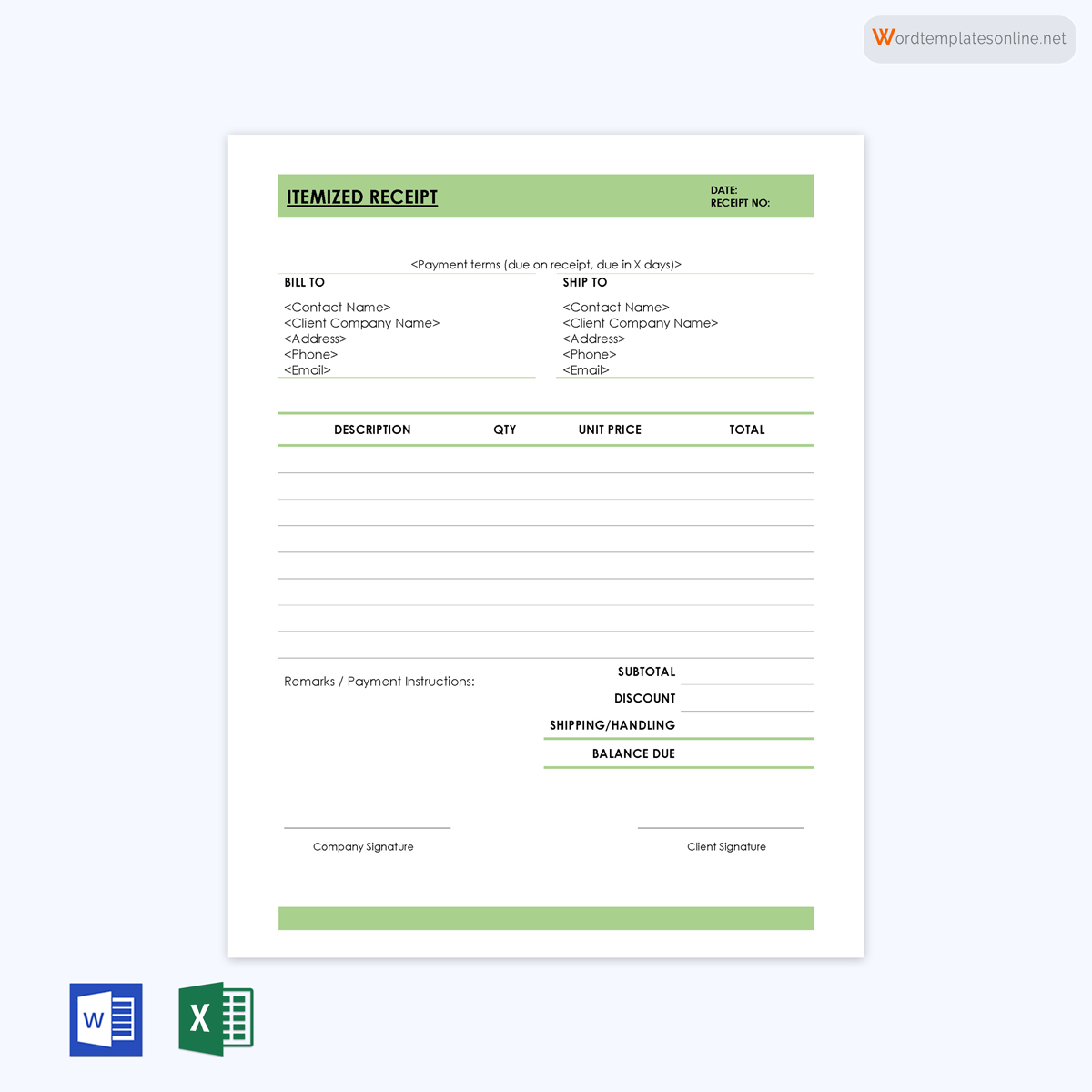 Word Itemized Receipt Template Sample