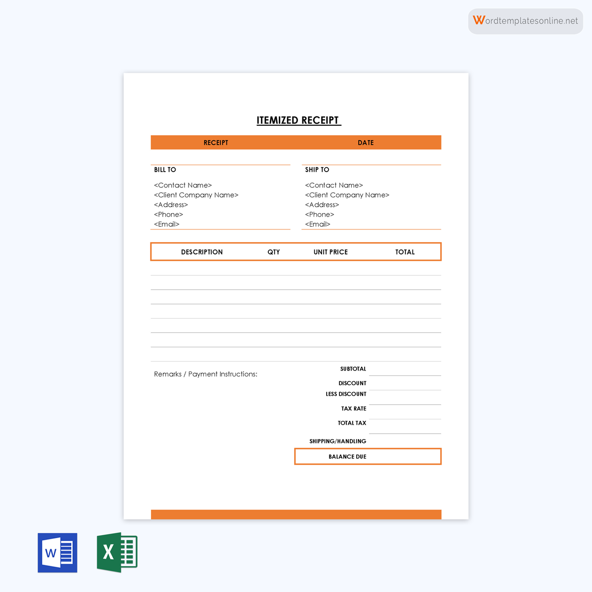 Free Sample Itemized Receipt Template