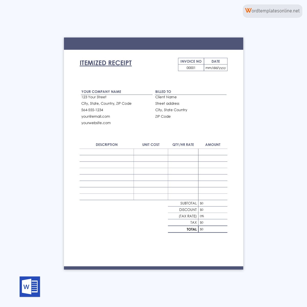 Printable Itemized Receipt Template Example