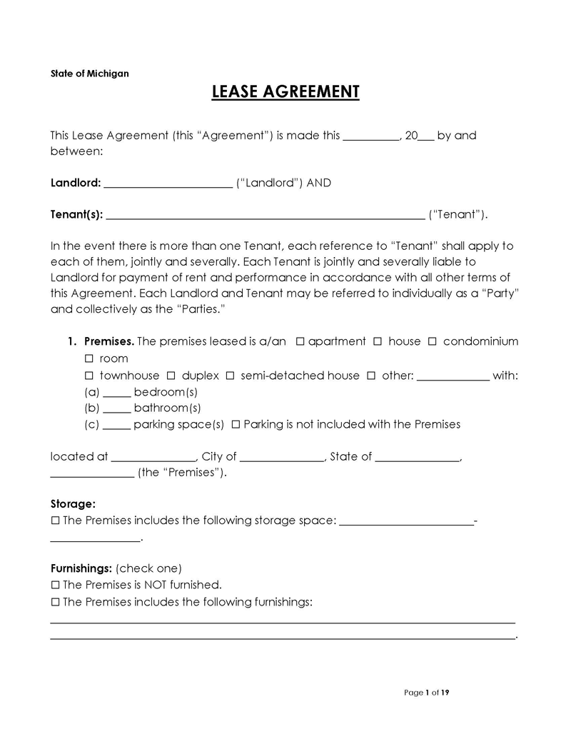 
free michigan lease agreement