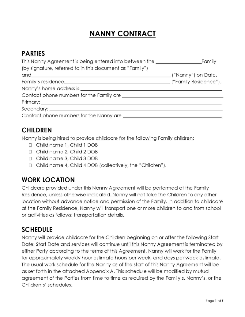 nanny contract template word doc