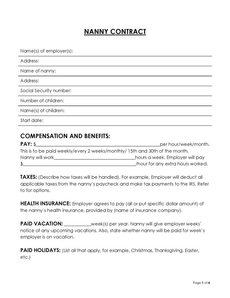 nanny contract template word doc