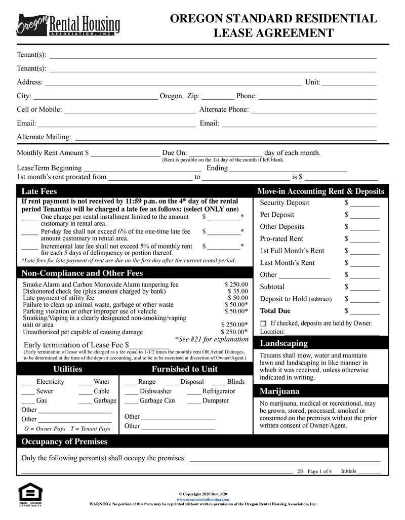 Word free Oregon lease agreement template