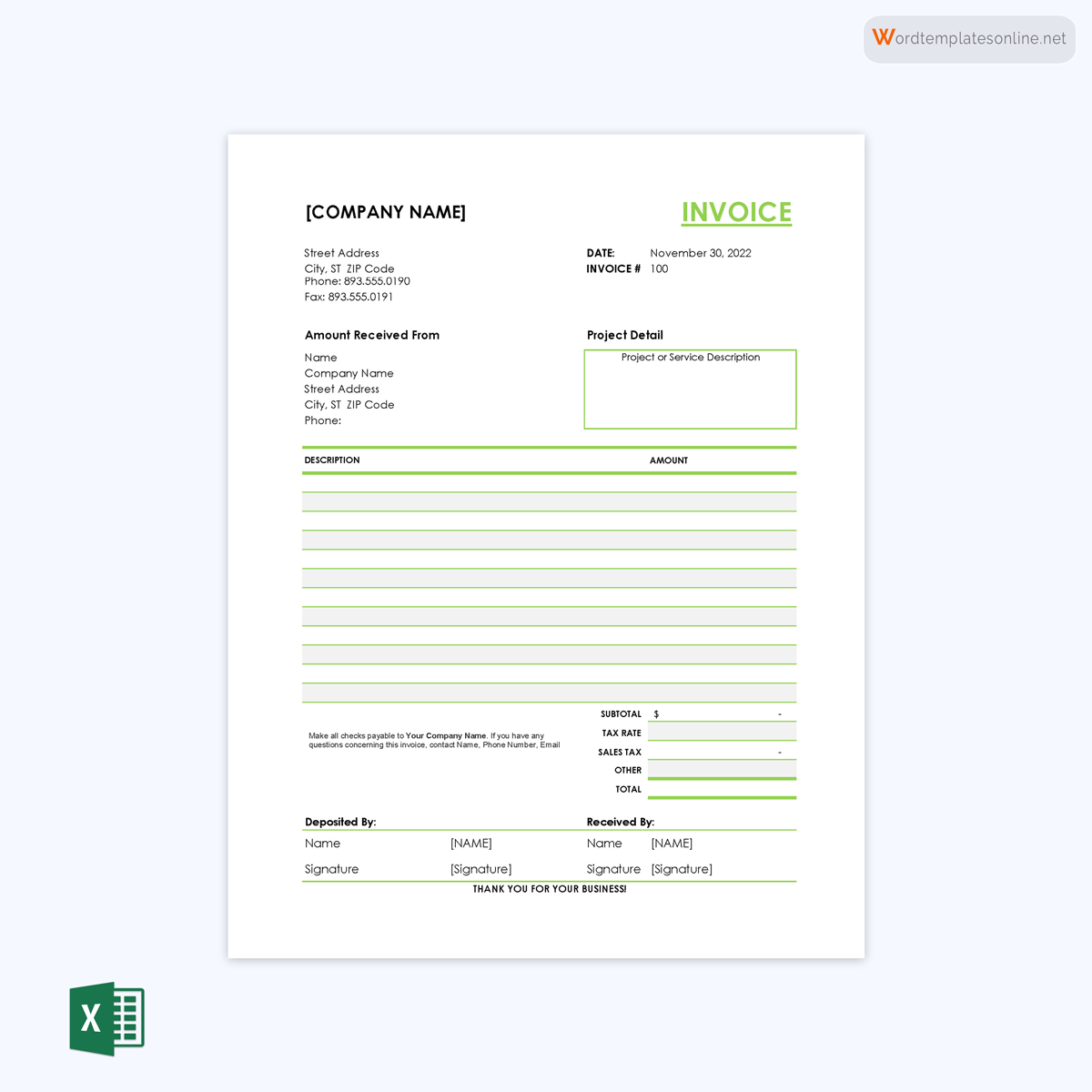 sales invoice template excel