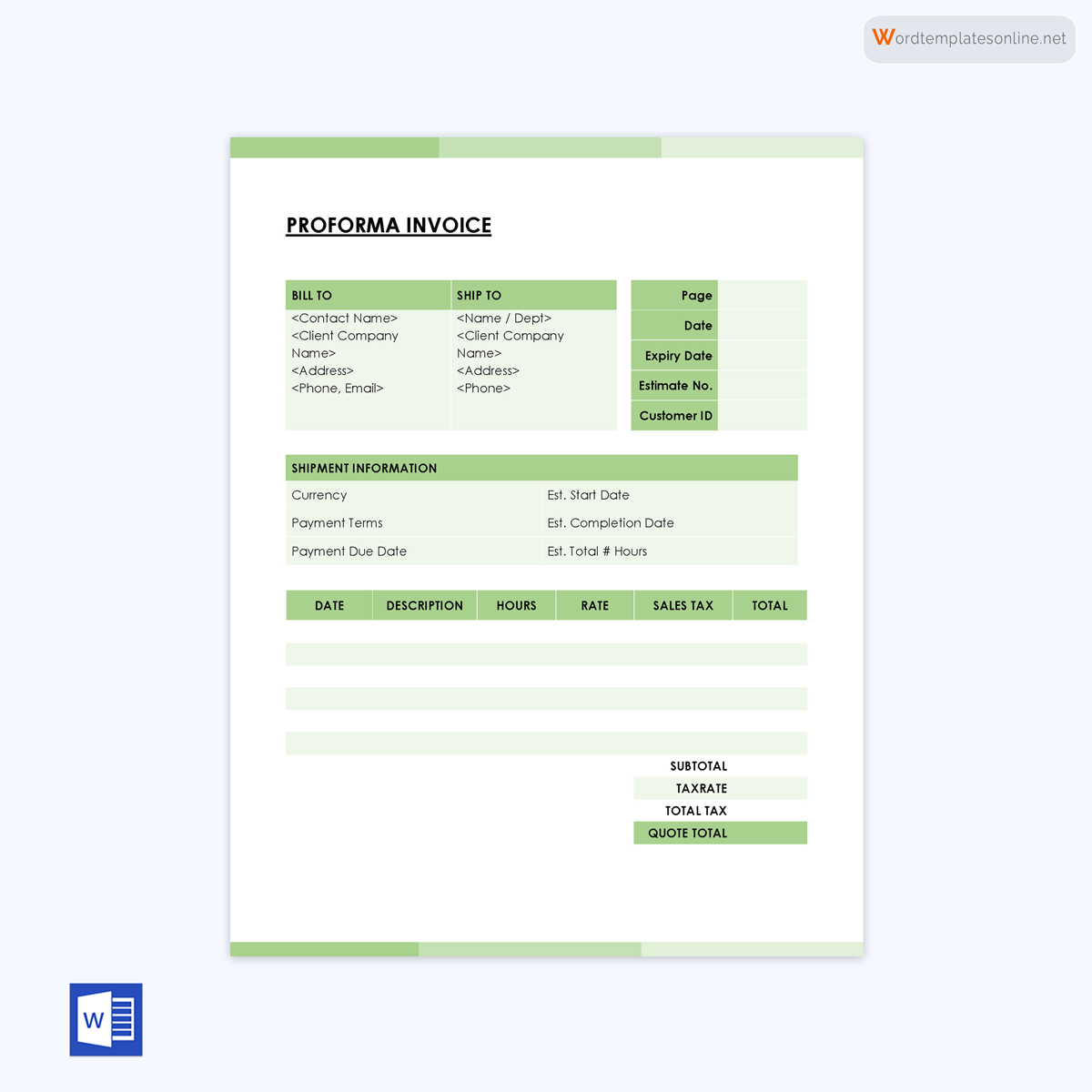 Free Proforma Invoice Format - Word Template