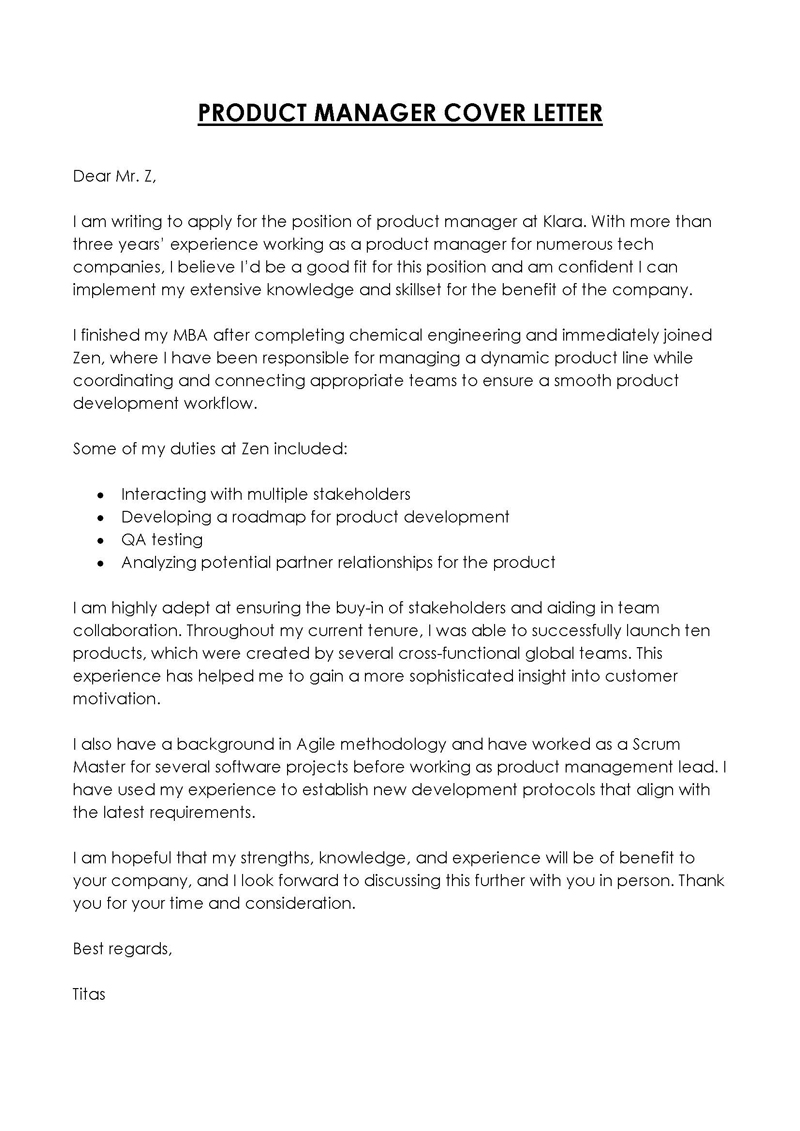 
director of product management cover letter
