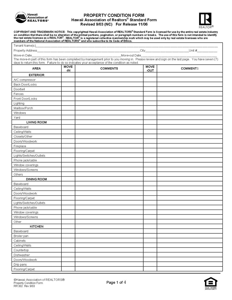 Editable Property Condition Form Sample