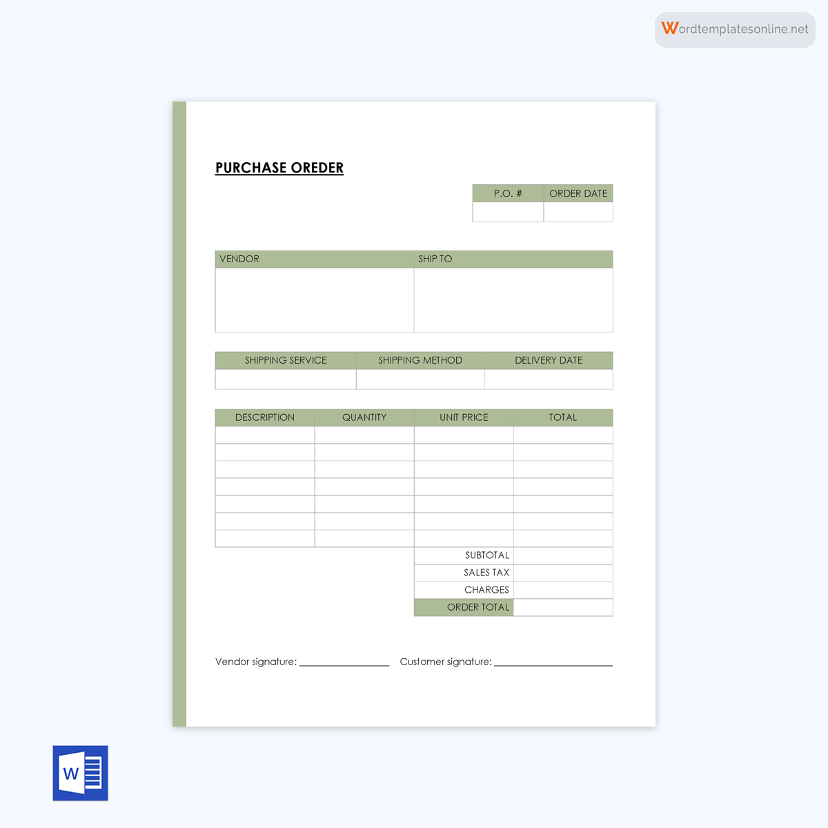 Purchase order template in Word format 10