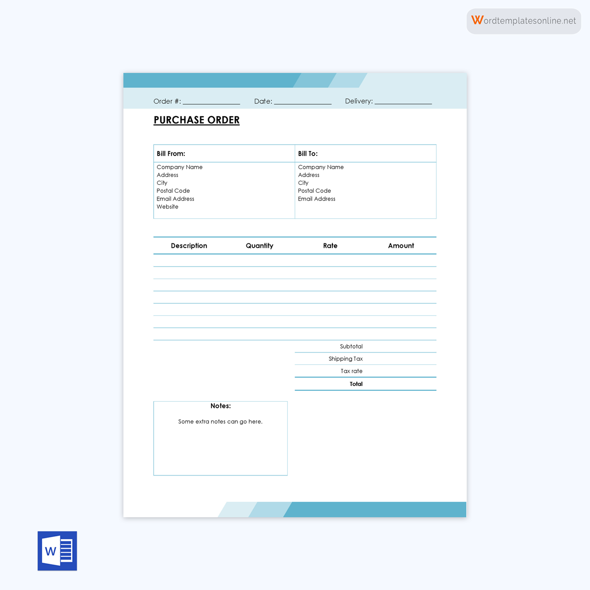Purchase order template in Word format 12