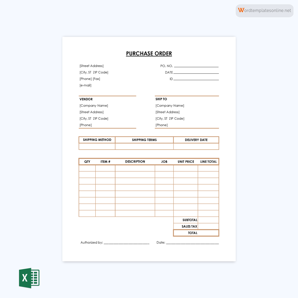Printable General Purchase Order Template 12 as Excel Sheet