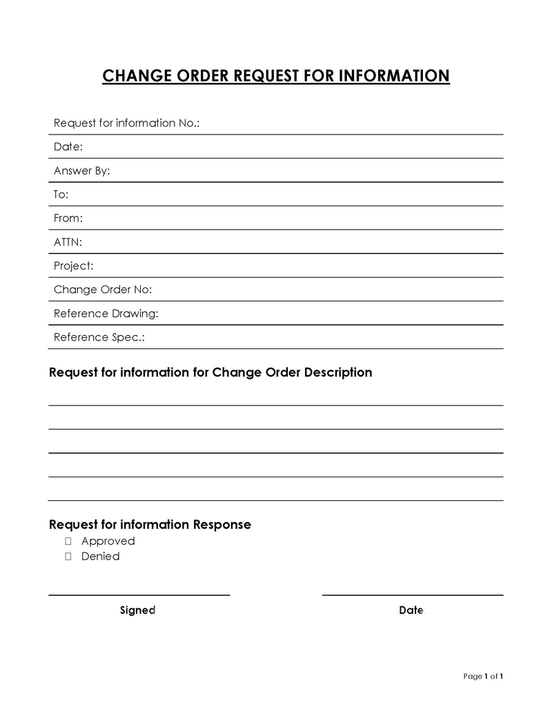 Free Comprehensive Change Order Request for Information Template for Word Document