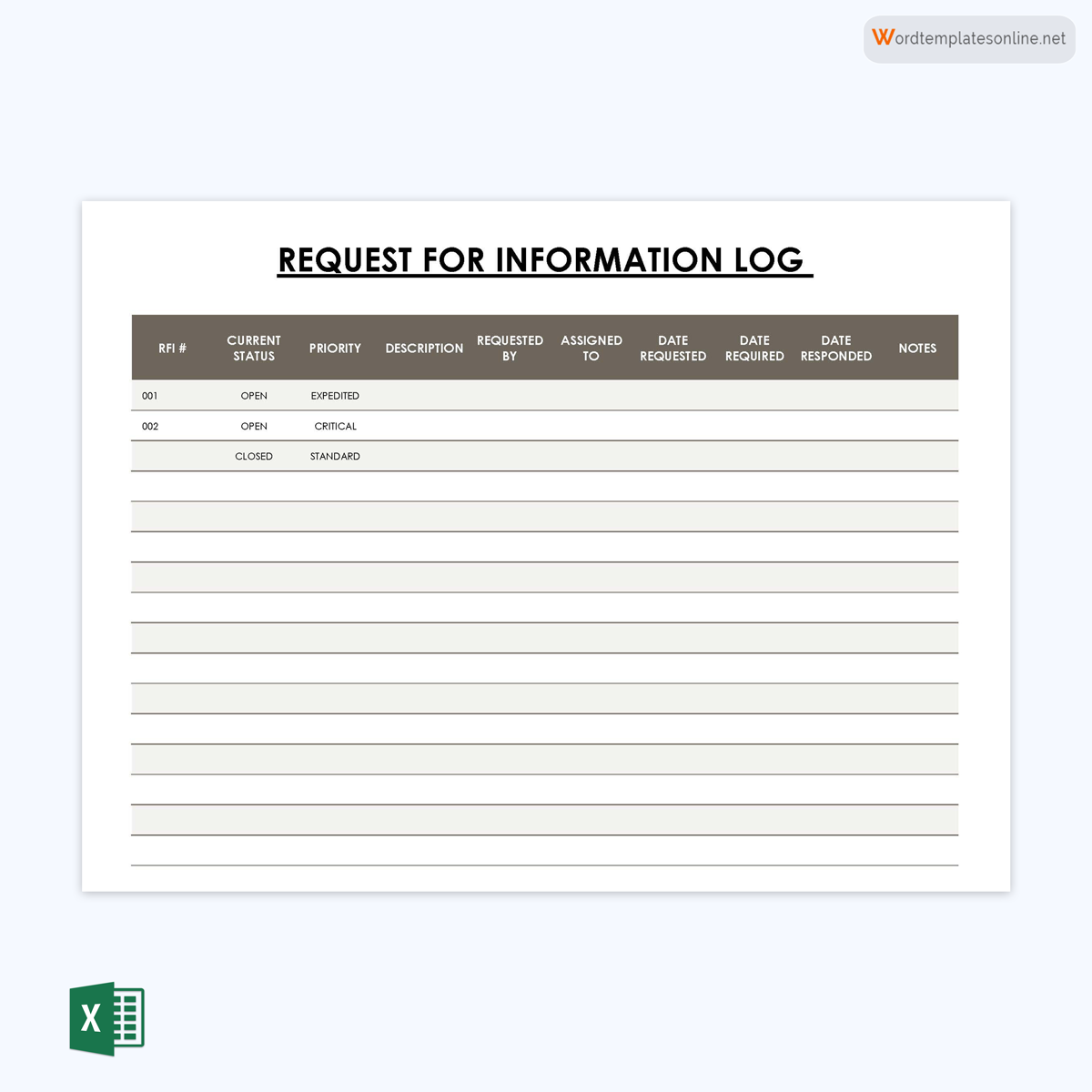 Great Comprehensive Request for Information Log Template 01 for Excel Sheet