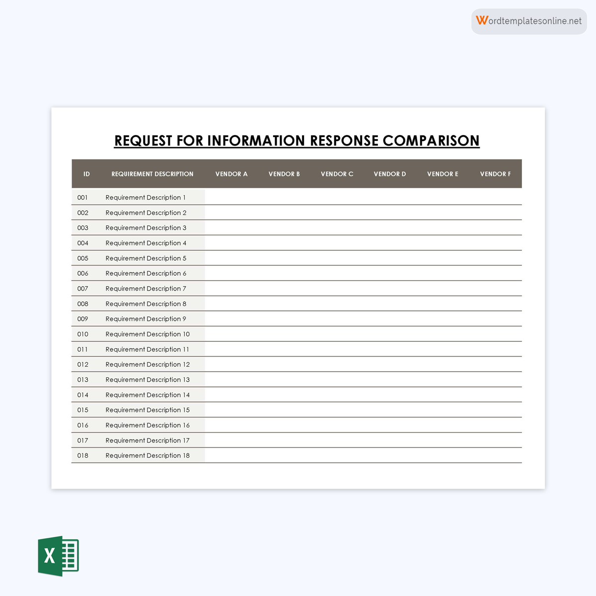 Professional Editable Request for Information Response Comparison Template for Excel Sheet