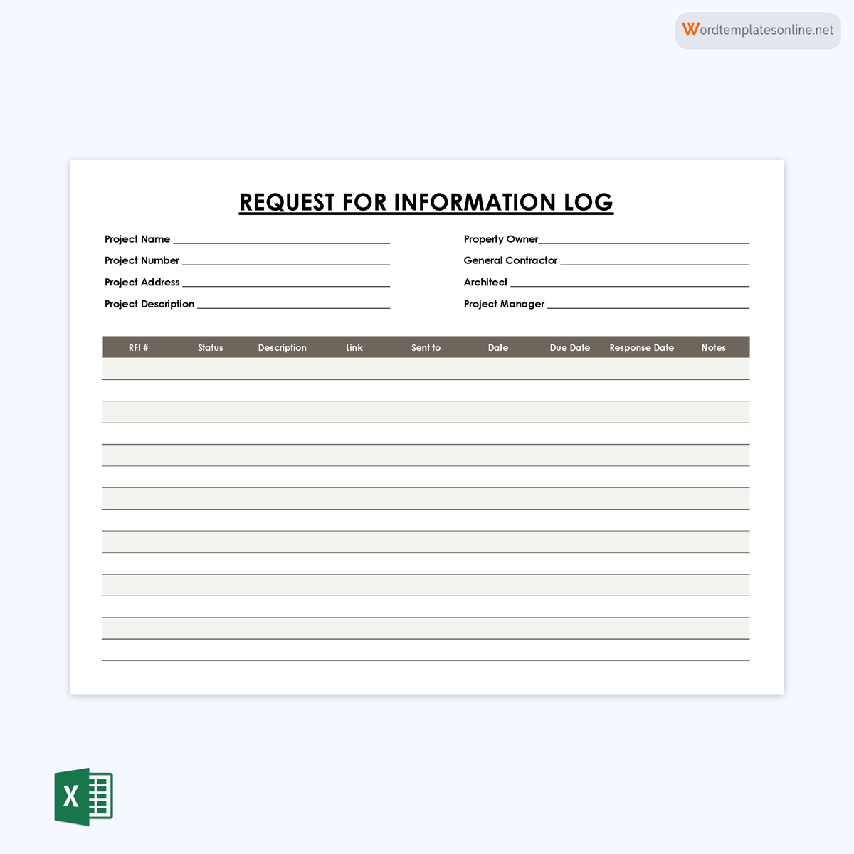Great Comprehensive Request for Information Log Template 02 for Excel Sheet