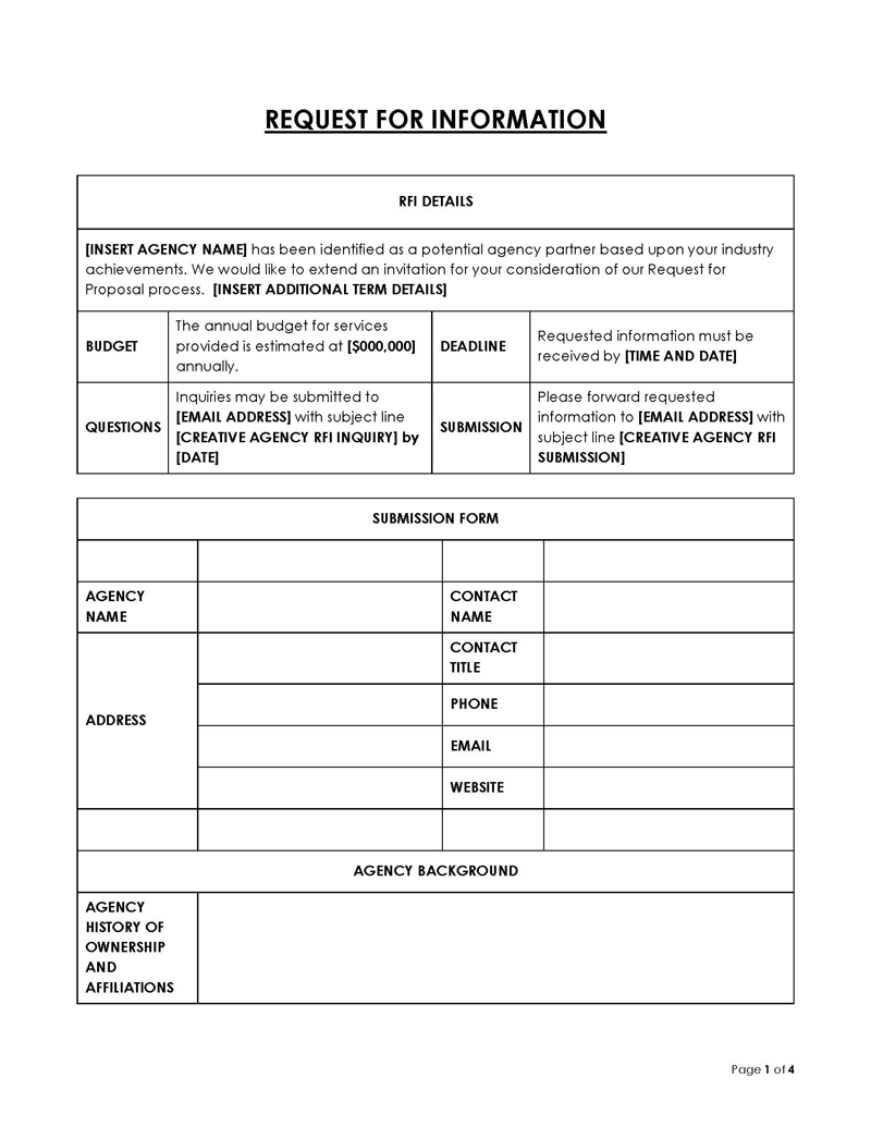 Great Printable Request for Information Template 02 for Word File