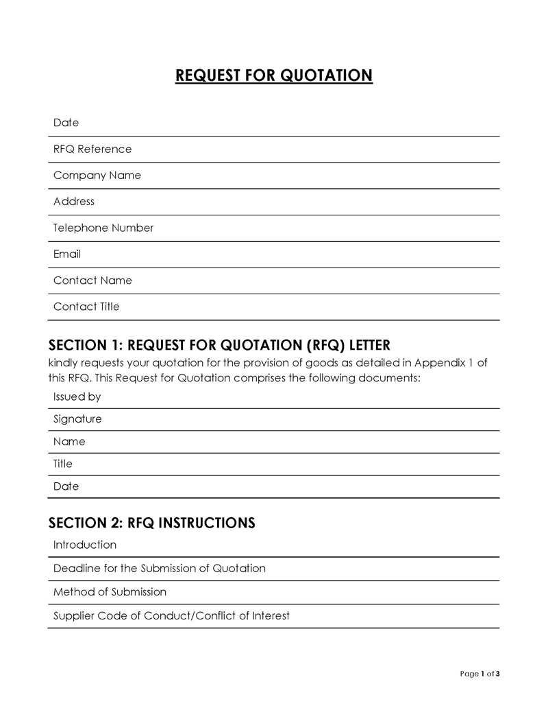 Free Printable Request For Quotation Template 01 for Word Document