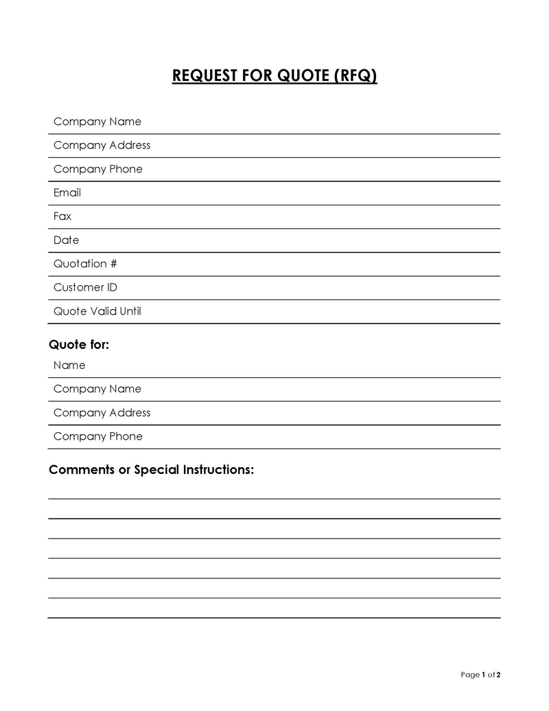 request for quotation template word free