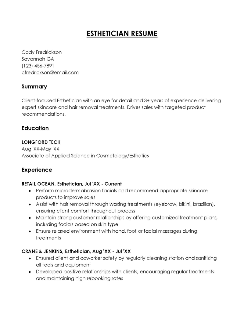 skills for esthetician resume