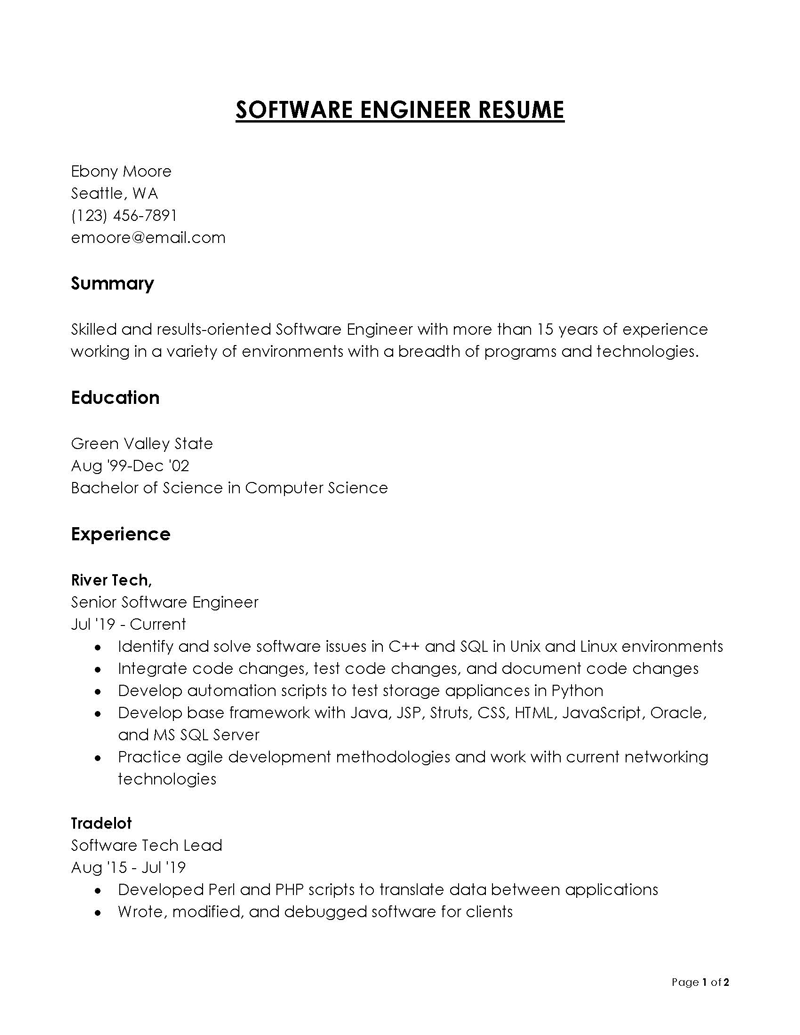 
senior software engineer resume