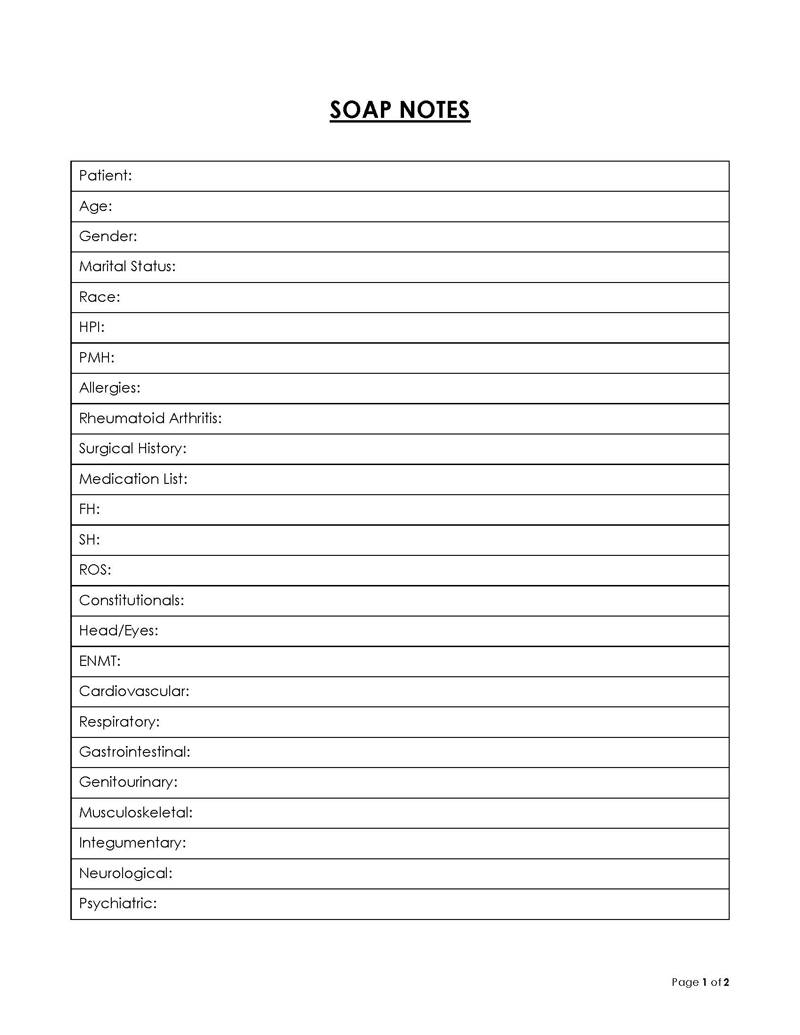 Blank Soap Note Template