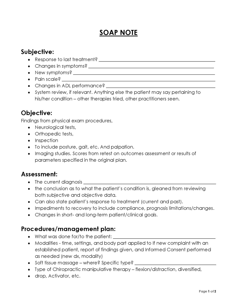 Free Fillable SOAP Note Template 10 for Word Document