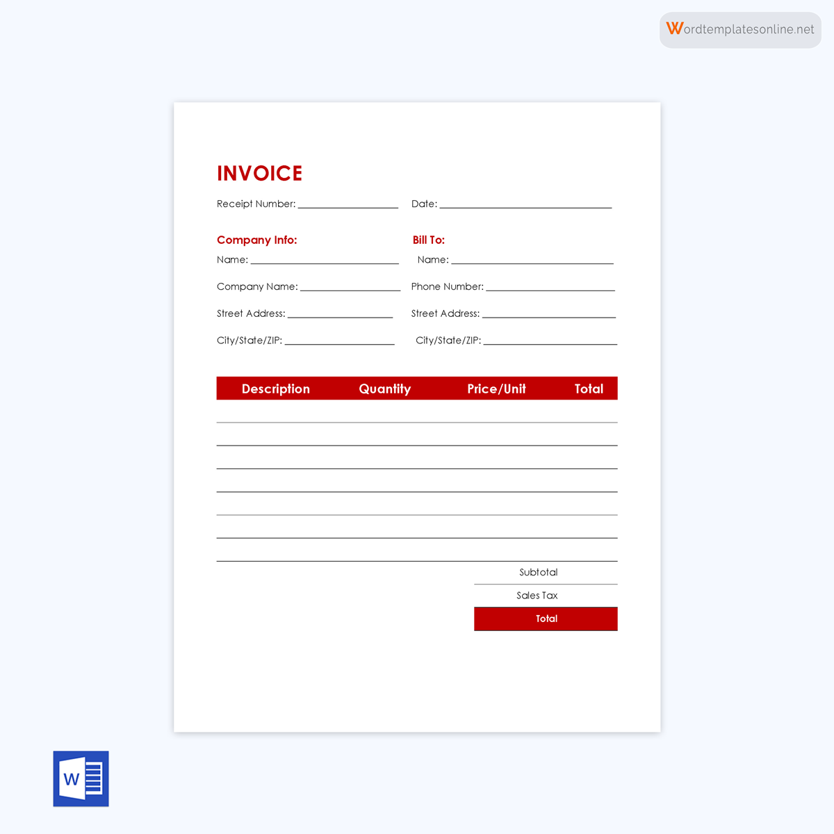Printable Standard invoice template