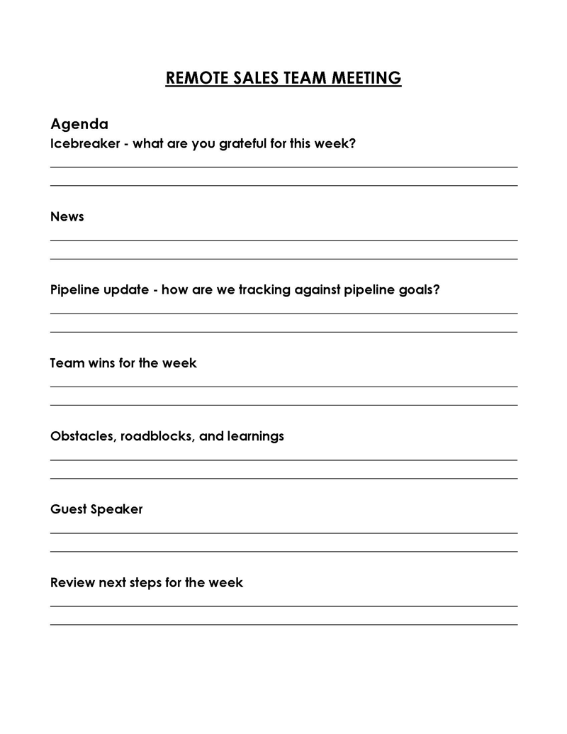 Free Fillable Remote Sales Team Meeting Agenda Template for Word File