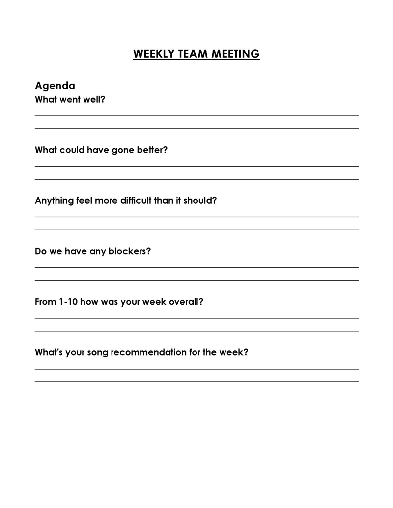 Free Editable Weekly Team Meeting Agenda Template 01 for Word Document