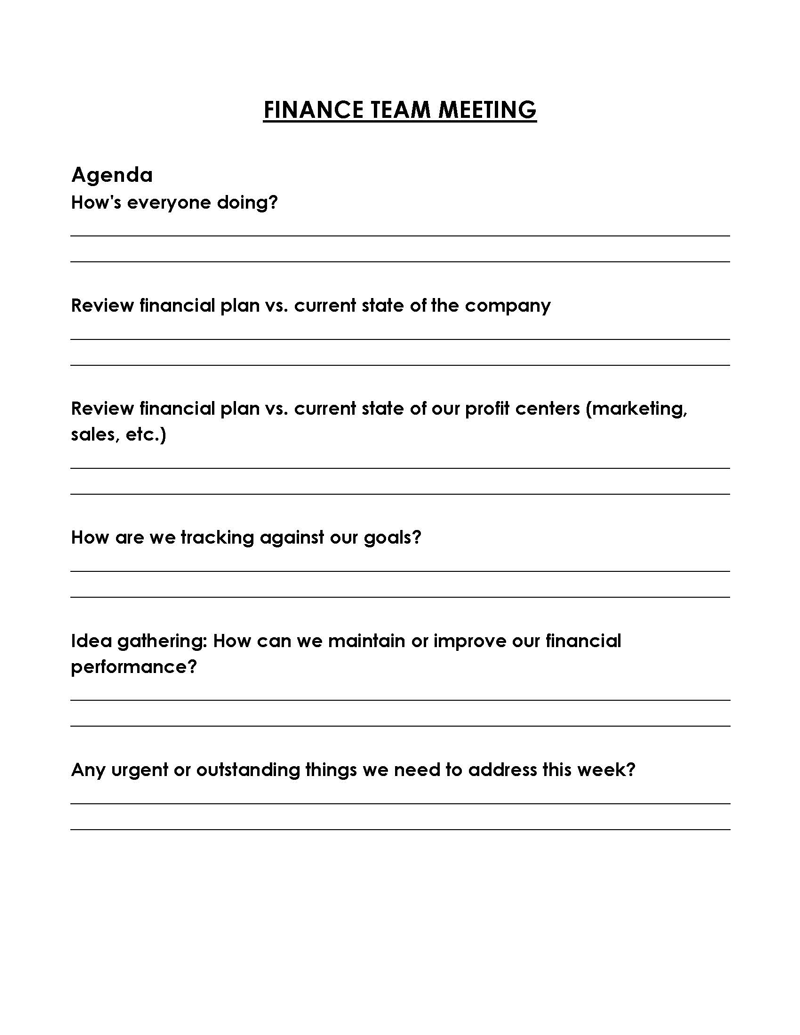 Free Customizable Finance Team Meeting Agenda Template for Word Document