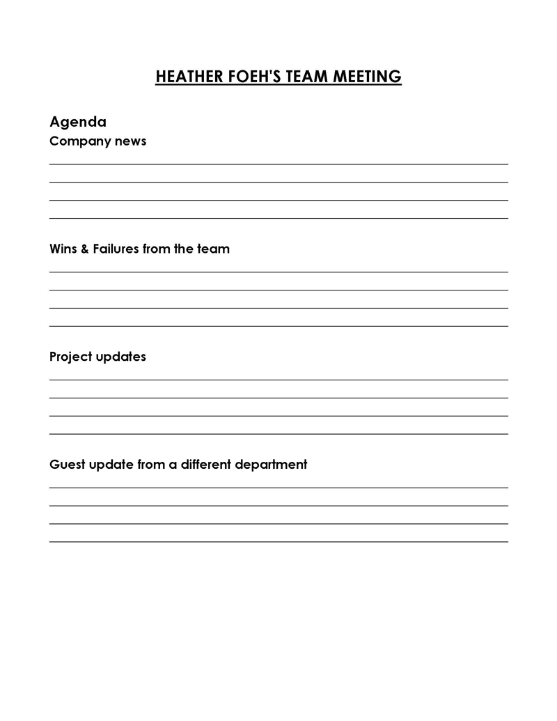 Free Customizable Heather Foeh's Team Meeting Agenda Template for Word Document