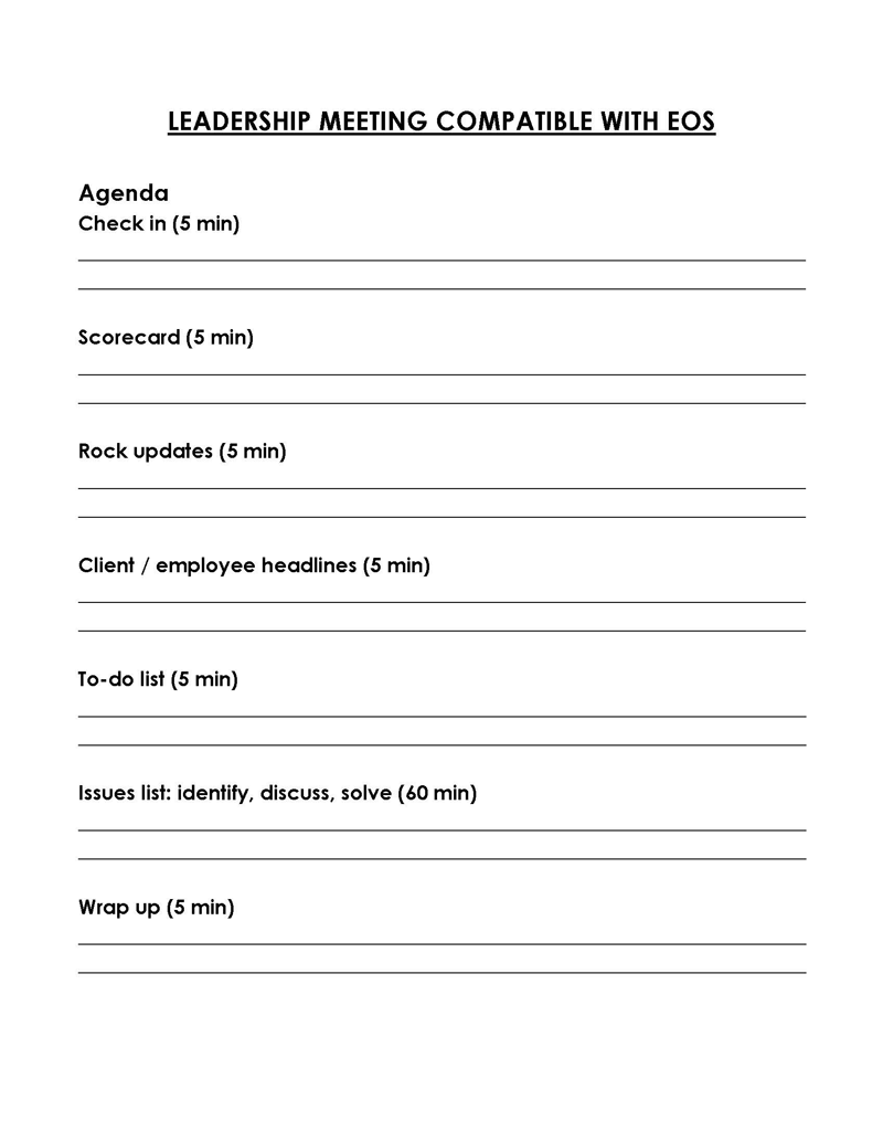 Free Editable Leadership Team Meeting Compatible with EOS Agenda Template for Word File