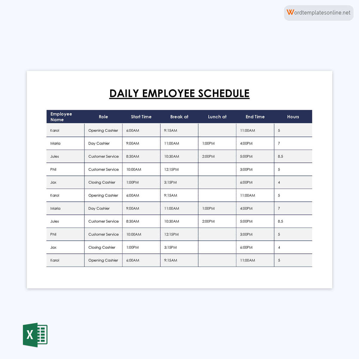 work schedule template excel free download