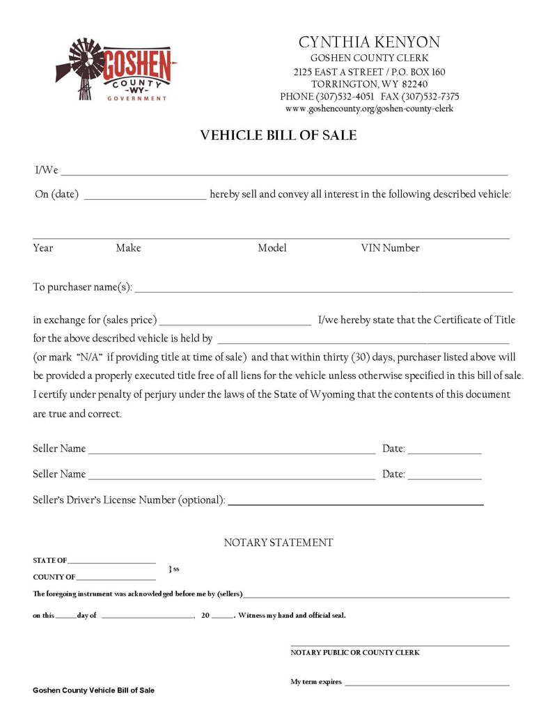 
free wyoming vehicle bill of sale