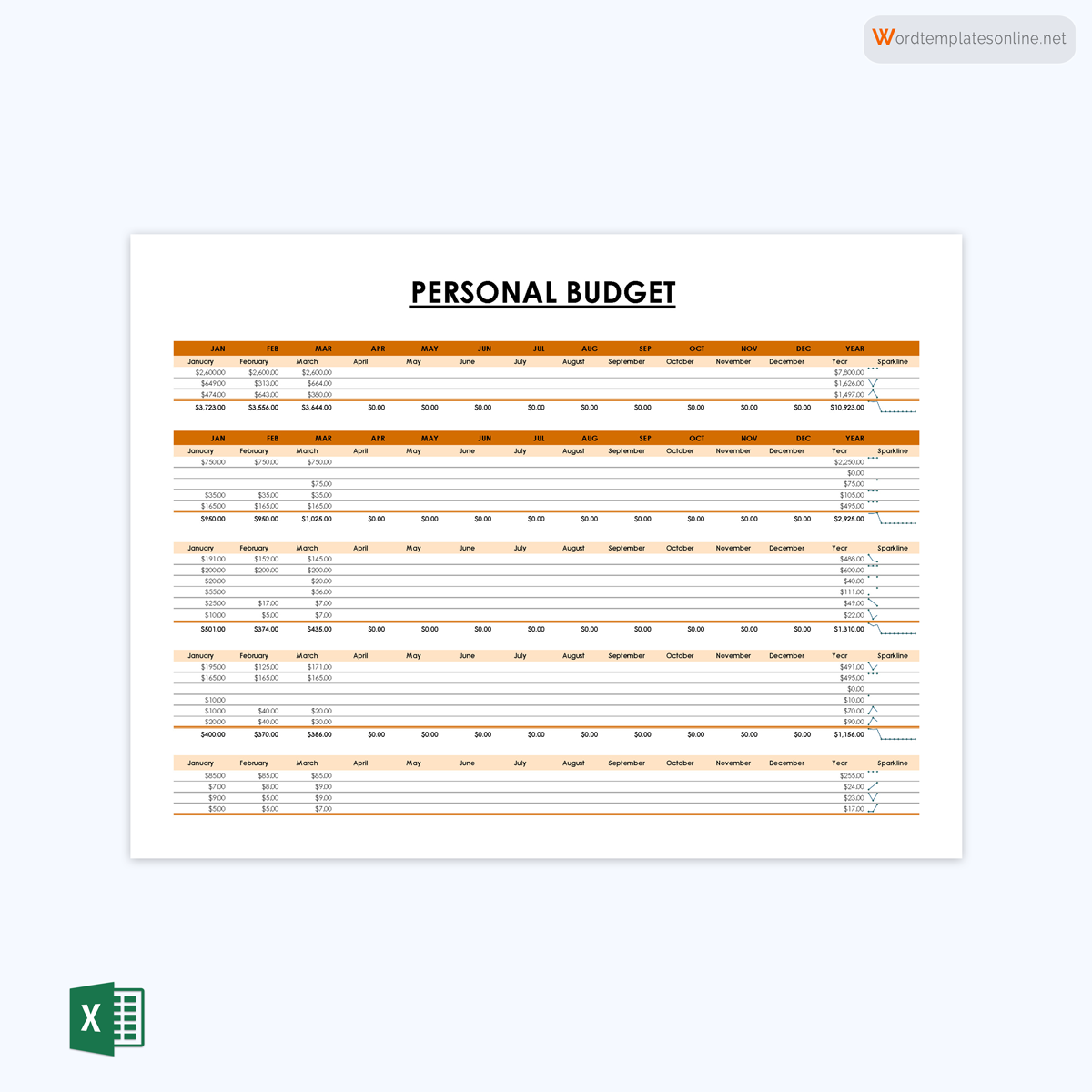 Household Budget Worksheet Example - Editable Format