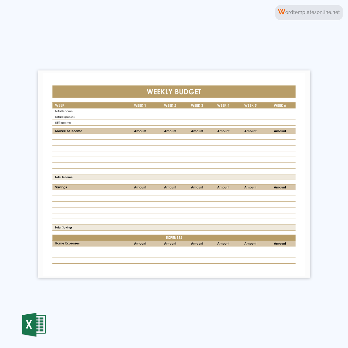 Great Comprehensive Weekly Budget Template 01 for Excel Sheet