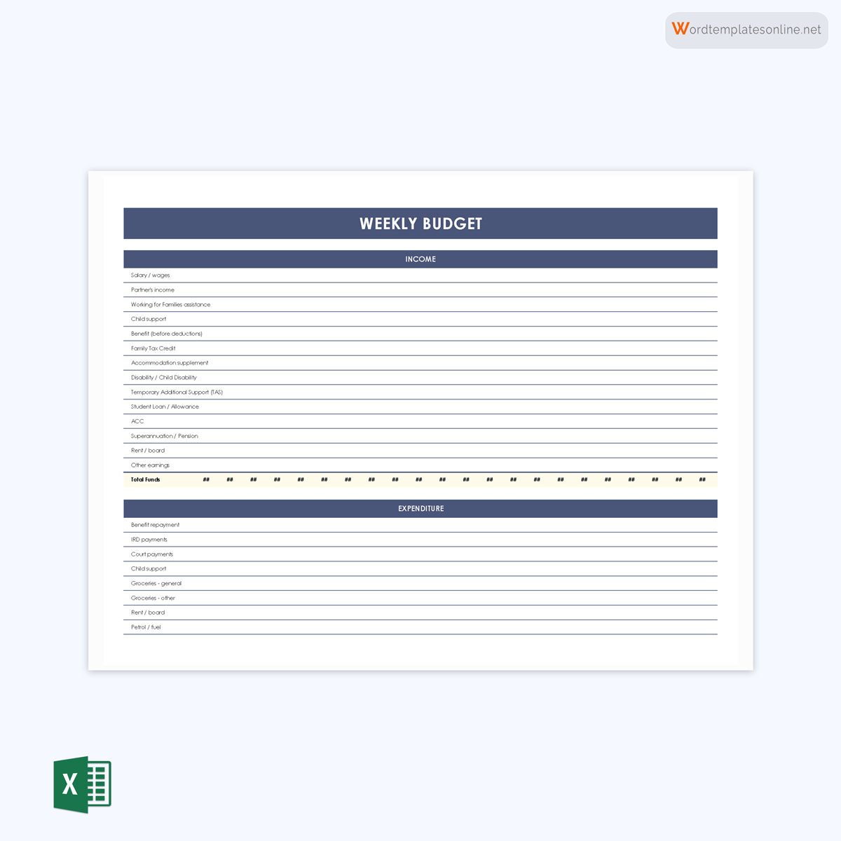 Great Comprehensive Fortnightly Cashflow Weekly Budget Template for Excel Sheet