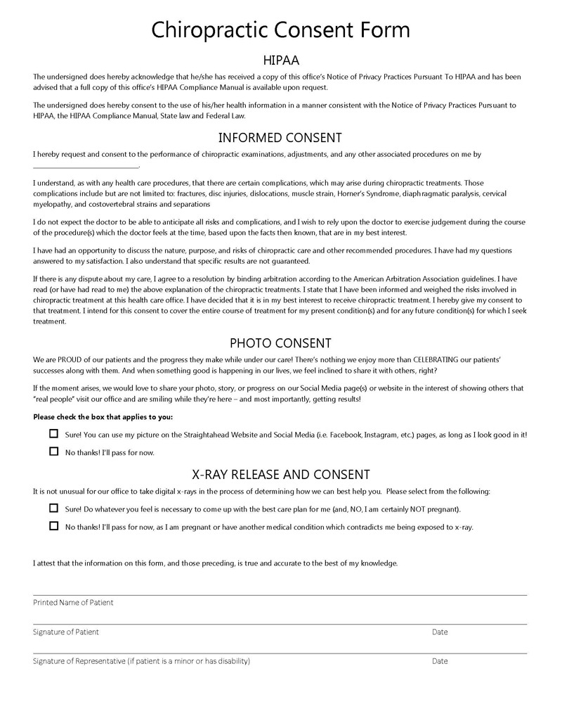 Chiropractic HIPPA Medical Record Release Authorization Form