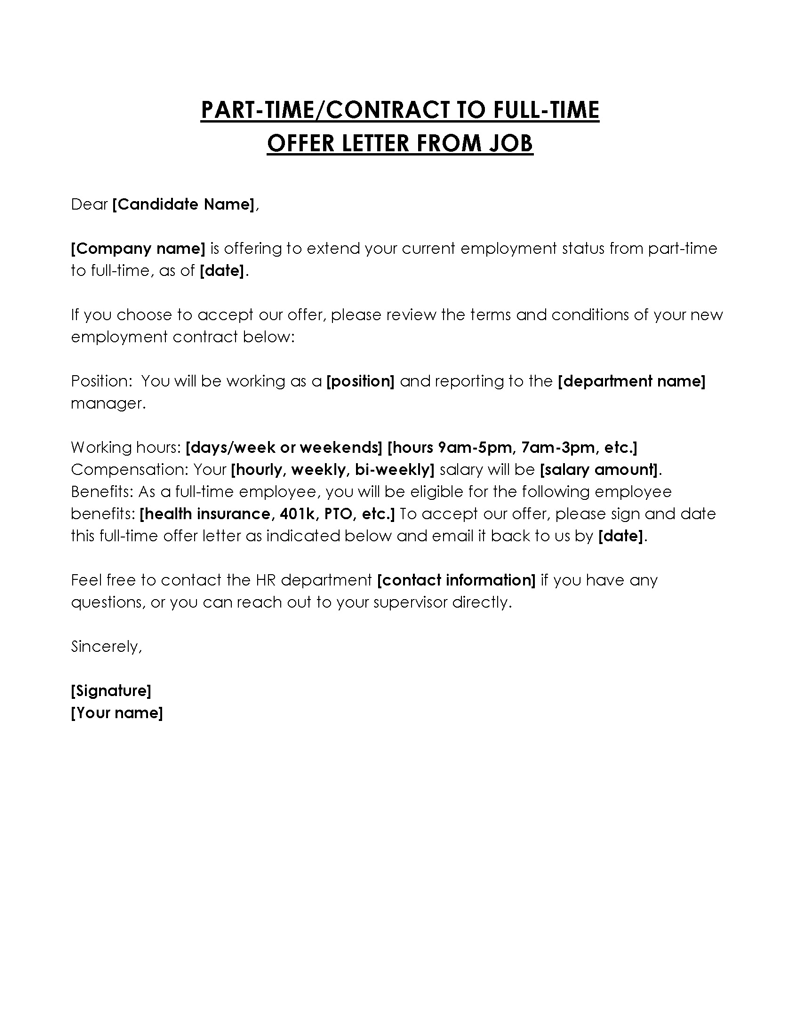 Free part time job offer letter template for download