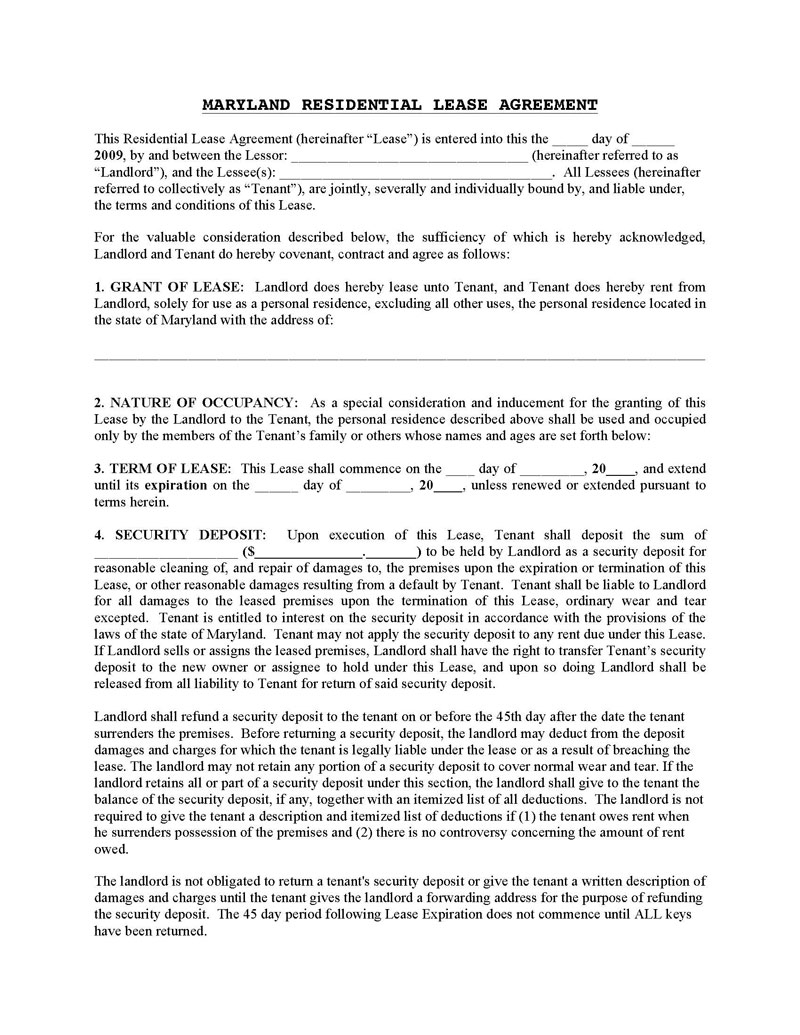 Word Document for Maryland Lease Agreement