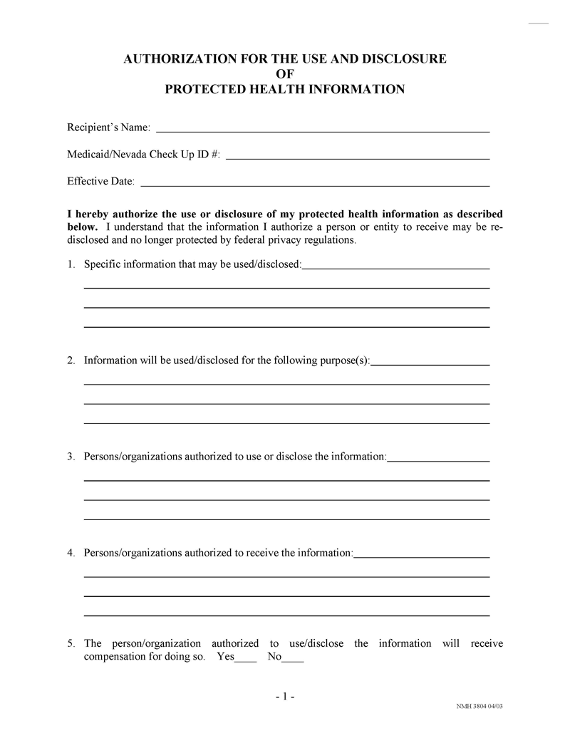 Nevada Medical Record Release Authorization Form