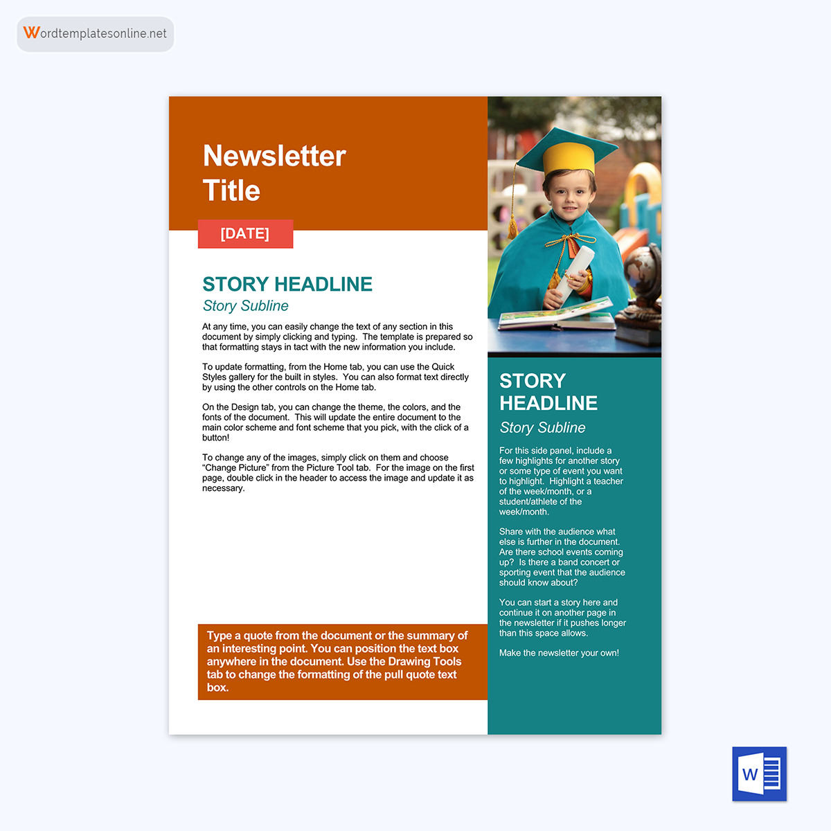 Creative Printable Newsletter Template 24 as Word and Adobe File