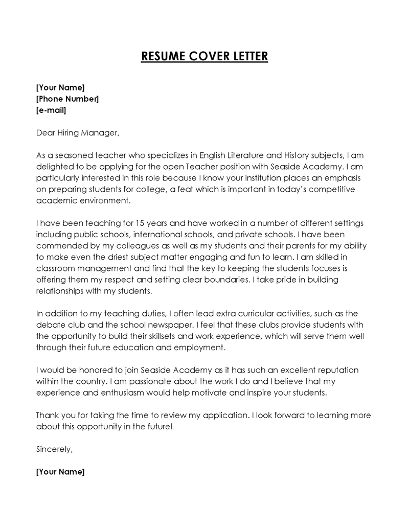 Professional Cover Letter Example