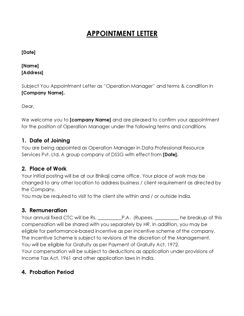 Simple appointment letter 