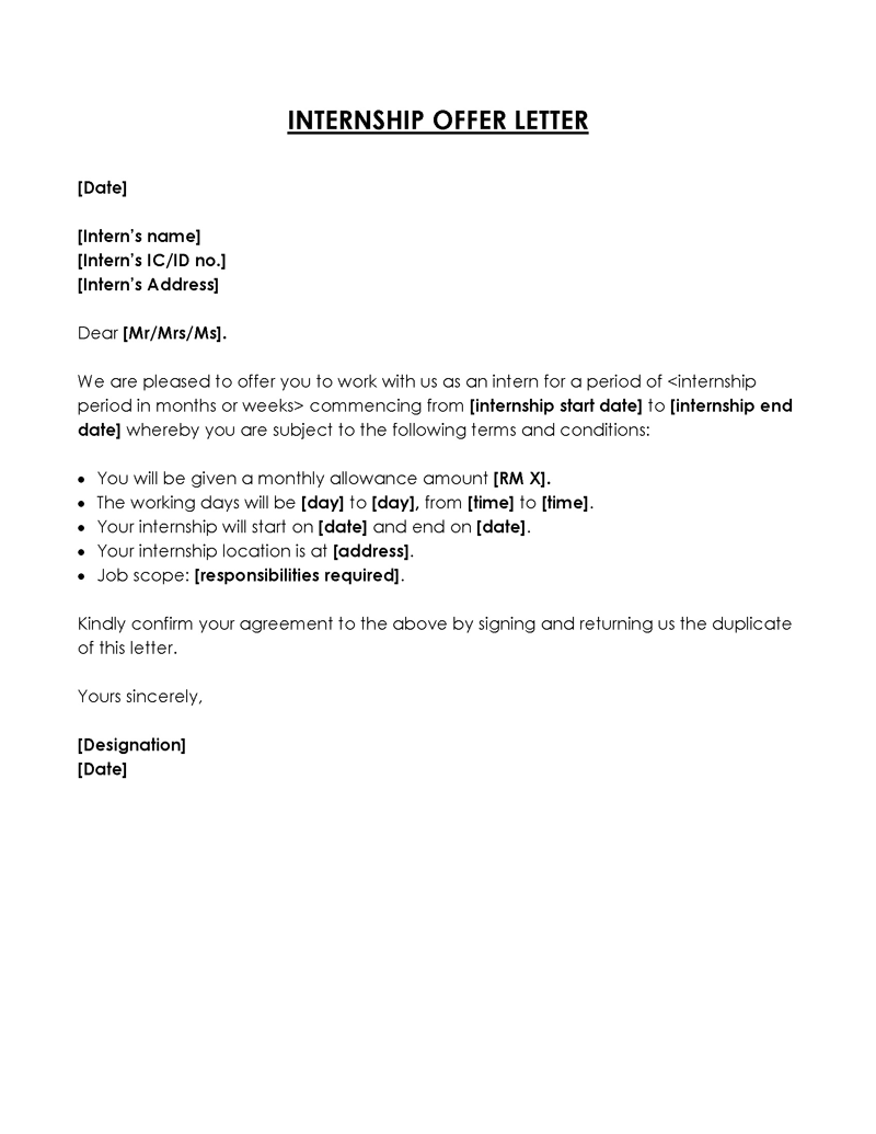 Unpaid internship Appointment Letter 