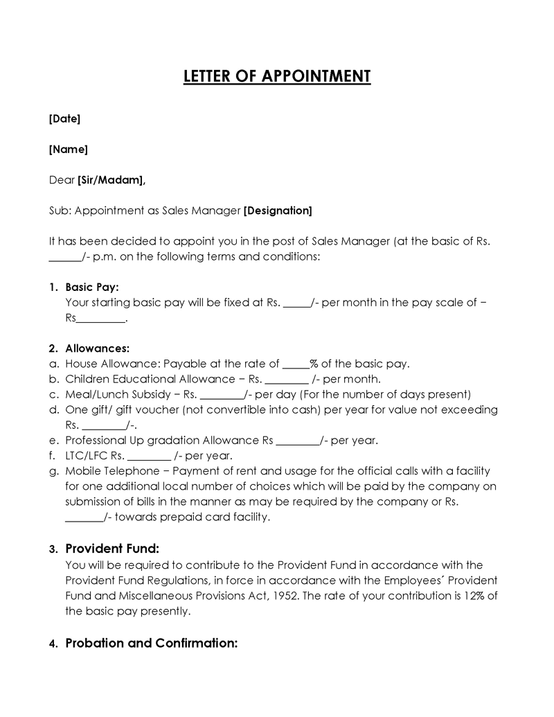  appointment letter word format