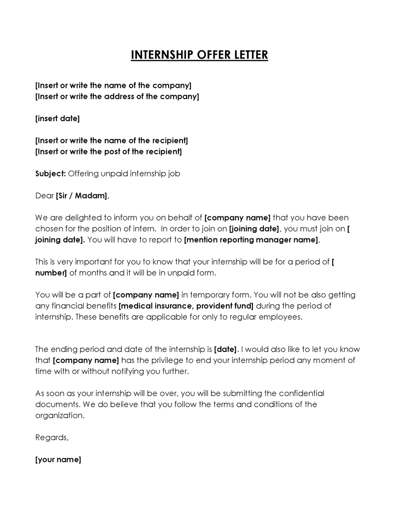 Joining letter for Internship in Bank