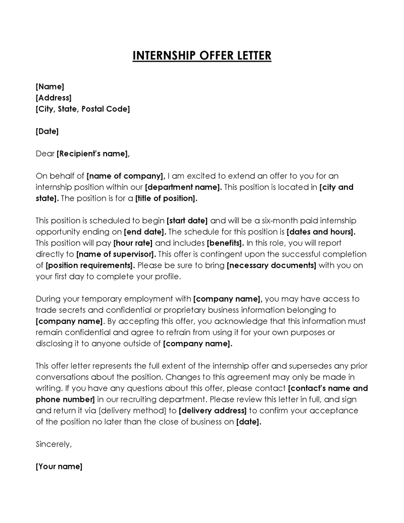 Internship acceptance letter from student to company 