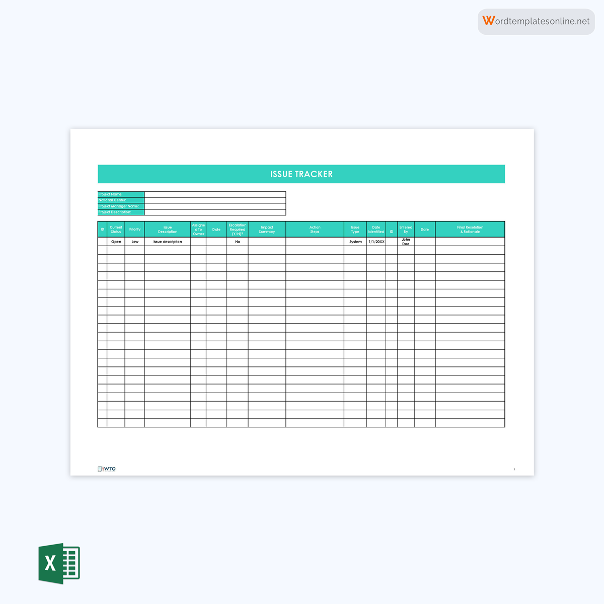 Printable Issue Tracking Template 03 for Excel