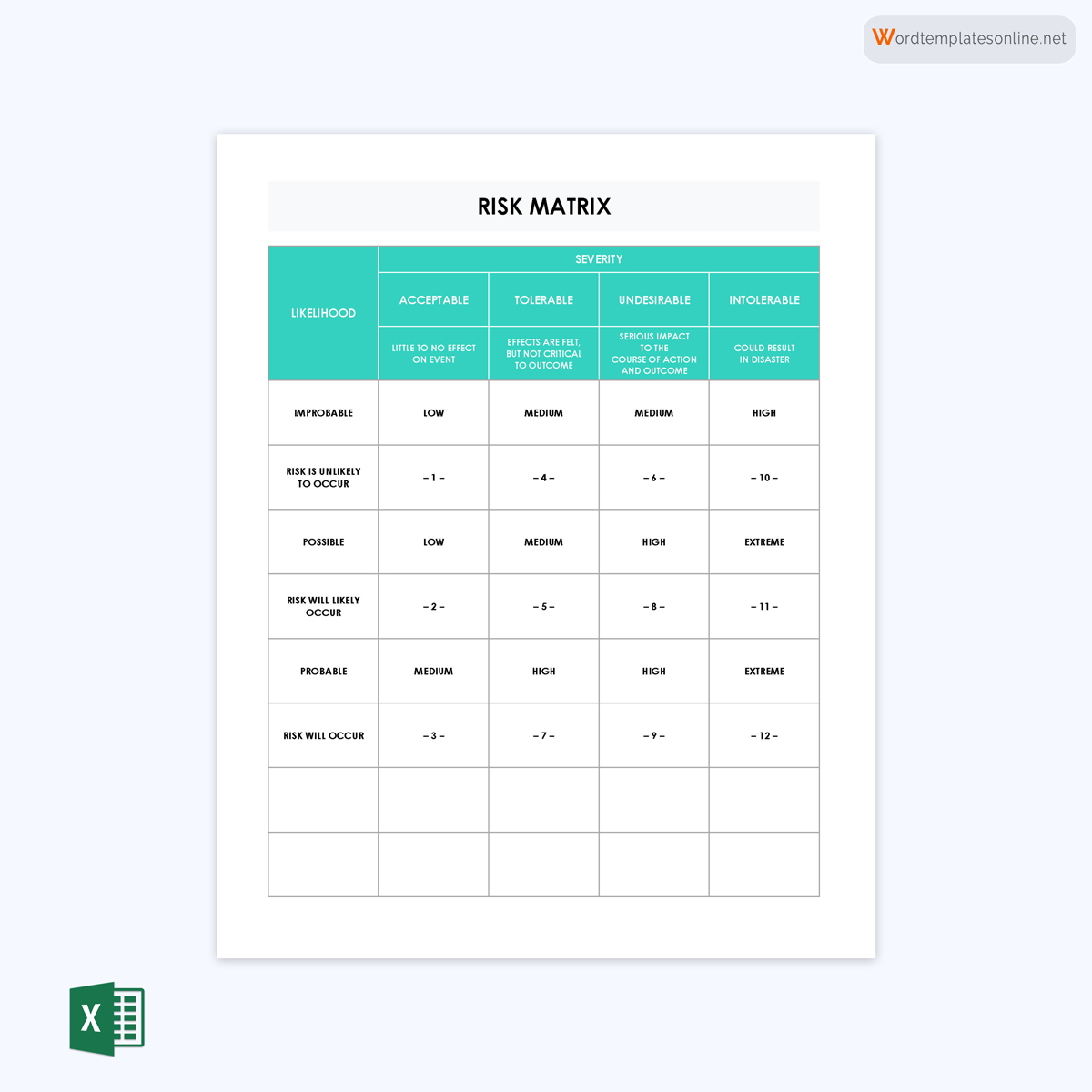 Printable Risk Analysis Template 03 for Excel