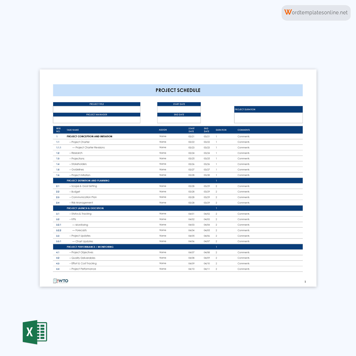 Free Project planner template in excel
